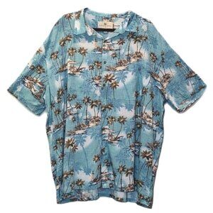 3/$20 ISLAND SHORES Hawaiian Short Sleeve Buttoned Shirt Tropical Beach Palm